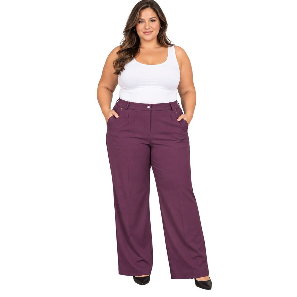 NWT Calvin klein sz 22W eggplant purple wide leg career casual business pants